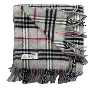 Royal Rossi Large Cashmere Scarf Burberry Design 70" L plaid red grey xl size